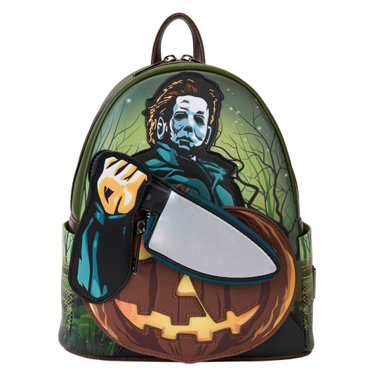 Halloween Michael Myers Pumpkin Glow Mini Backpack With Coin Bag - US 4981