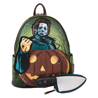 Halloween Michael Myers Pumpkin Glow Mini Backpack With Coin Bag - US 4981